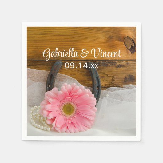 Rosa Daisy, Perlen und Western von Horseshoe Serviette (Vorderseite)