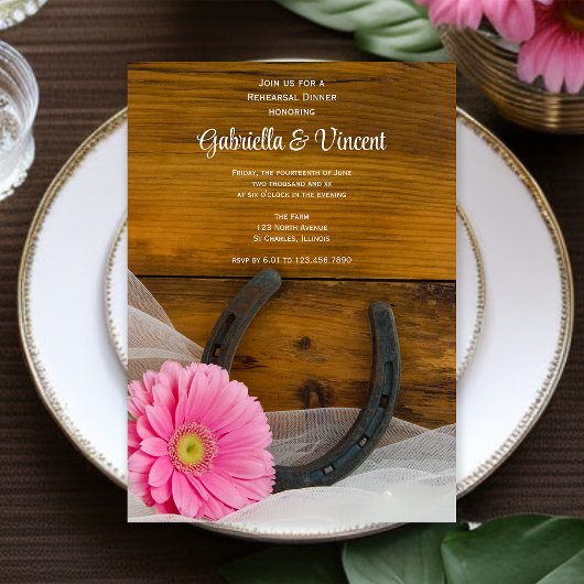 Rosa Daisy und Hufeisen Western Probe Abendessen Einladung