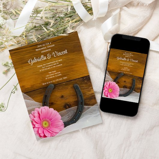 Rosa Daisy und Hufeisen Western Probe Abendessen Einladung