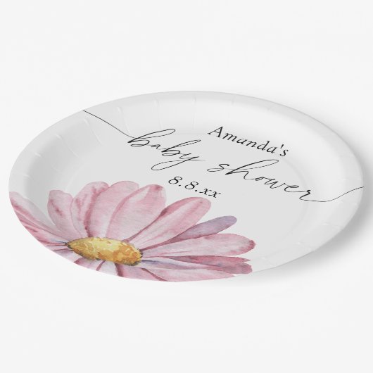 Rosa Daisy Wildblume - Babydusche Pappteller (Schrägansicht)