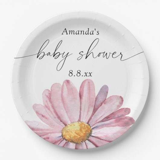 Rosa Daisy Wildblume - Babydusche Pappteller (Vorderseite)