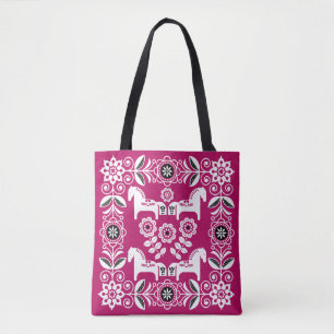 Rosa Dala Schwedisches Pferd Druck Tasche