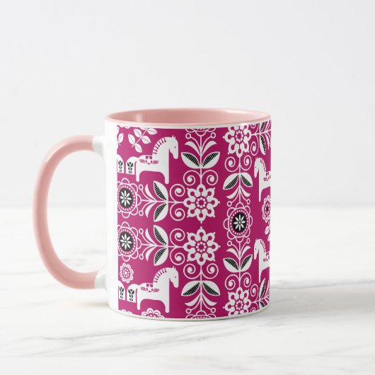 Rosa Dala Schwedisches Pferdemuster Tasse (Links)