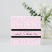 Rosa Damask 21. Geburtstagsfeier Party Einladungen (Stehend Vorderseite)