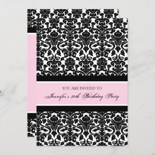 Rosa Damask 30. Geburtstag Party Einladung (Vorne/Hinten)