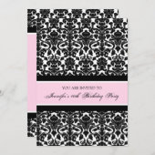Rosa Damask 40. Geburtstag Party Einladung (Vorne/Hinten)