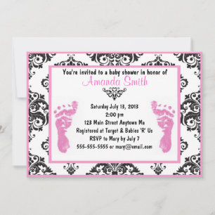 Rosa Damask Baby Feet Girl Babydusche Einladungen