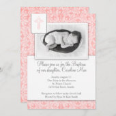 Rosa Damask Baby Girl Taufe Einladung (Vorne/Hinten)