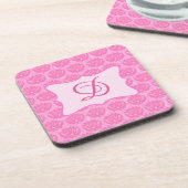rosa Damask Custom Monogram Initial Untersetzer (Linke Seite)
