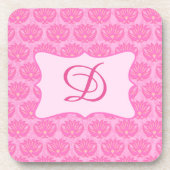 rosa Damask Custom Monogram Initial Untersetzer (Vorderseite)
