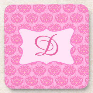 rosa Damask Custom Monogram Initial Untersetzer