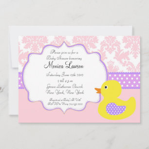 Rosa Damask Ducky Modern Baby Shower Einladung