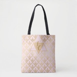 Rosa Damask Elegante Monogramm-Tasche Tasche