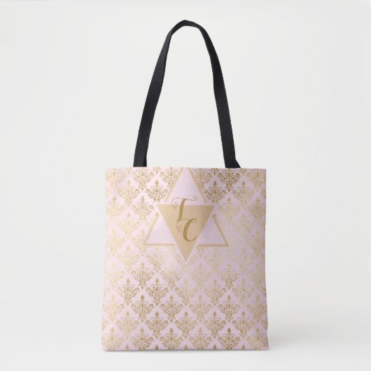 Rosa Damask Elegante Monogramm-Tasche Tasche (Vorderseite)
