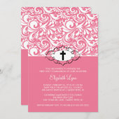 Rosa Damask Erste Kommunion Einladung (Vorne/Hinten)