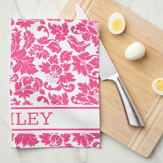Rosa Damask Geschirrtuch (Viertel Falte)