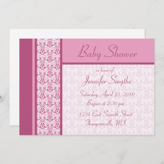 Rosa Damask Kinderdusche Einladung (Vorne/Hinten)