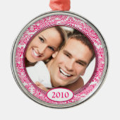 Rosa Damask Love Birds Foto Weihnachtsschmuck (Vorne)