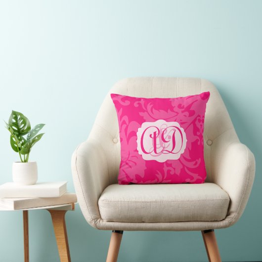 Rosa Damask Monogram Brie oder Jubiläumskissen Kissen (Stuhl )