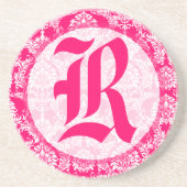 Rosa Damask Monogram Wedding Anniversary Untersetz Untersetzer (Vorne)