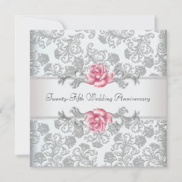 Rosa Damask Silver 25. Hochzeitstag Einladung