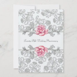 Rosa Damask Silver 25. Hochzeitstag Einladung