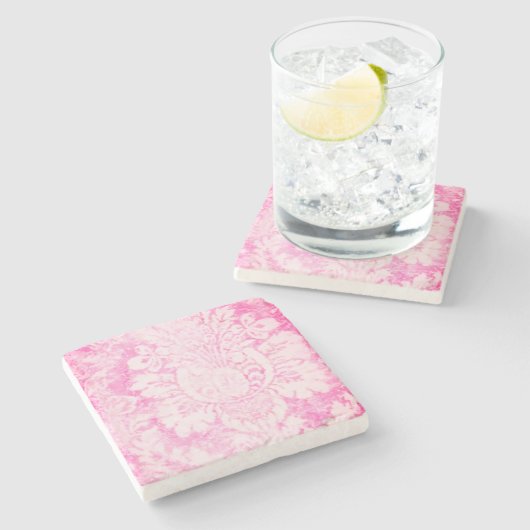 Rosa Damask Stone Untersetzer (Seitenansicht)