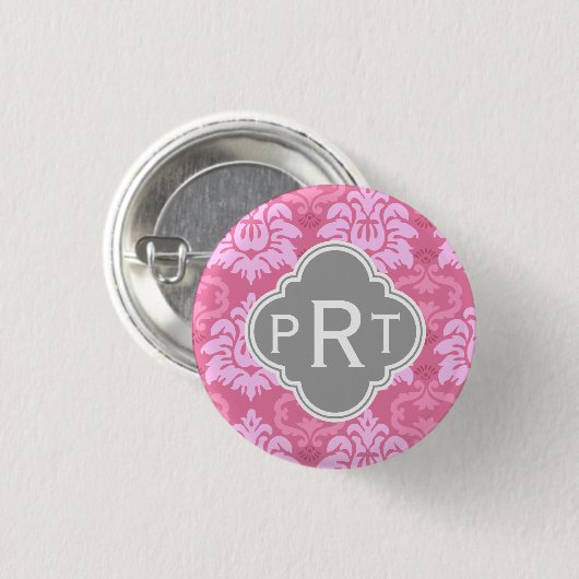 Rosa Damask Trio Monogram Button (Vorne & Hinten)