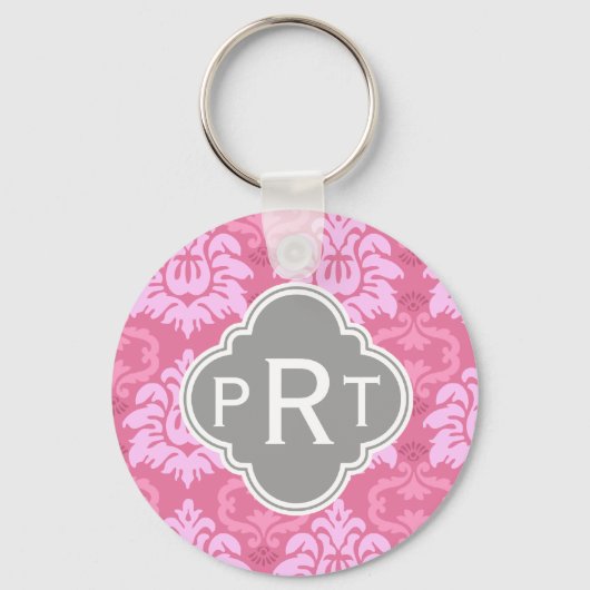Rosa Damask Trio Monogram Schlüsselanhänger (Vorderseite)