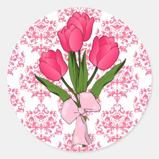Rosa Damask & Tulip Sticker (Vorderseite)