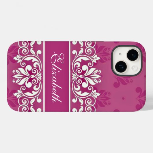 Rosa Damask wirbelname Case-Mate iPhone Hülle (Rückseite (Horizontal))