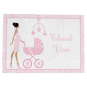 Rosa Damaske Afrikanische Amerikanerin Babydusche Große Geschenktüte (Rückseite)