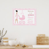 Rosa Damaske Afrikanische Amerikanerin Babydusche Poster (Küche)