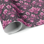 Rosa Damaske auf schwarz Geschenkpapier (Rolleneckpunkt)