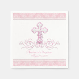 Rosa Damaske Cross Girls Taufe Kommunion Napkins Serviette