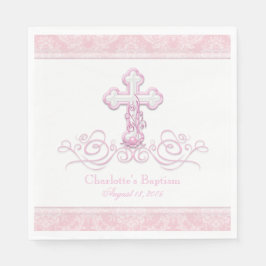 Rosa Damaske Cross Girls Taufe Kommunion Napkins Serviette