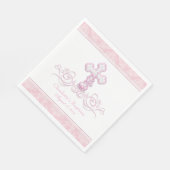 Rosa Damaske Cross Girls Taufe Kommunion Napkins Serviette (Ecke)
