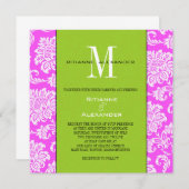 Rosa Damaske Grüne Monogramm Einladung zur Hochzei (Vorne/Hinten)