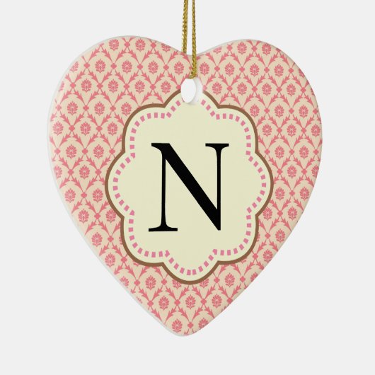 Rosa Damaske Herz Keramikornament (Rechts)