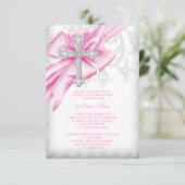 Rosa Damaske Kreuz Erste Kommune Einladung (Stehend Vorderseite)