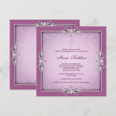 Rosa Damaske Kreuzmädchen Rosa Erste Kommune Einladung (Vorne/Hinten)