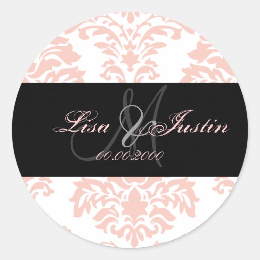 Rosa Damaske, Monogramm-Aufkleber Runder Aufkleber (Vorderseite)