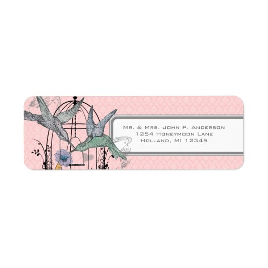 Rosa Damaske Musical Humming Bird Käfig (Vorne)