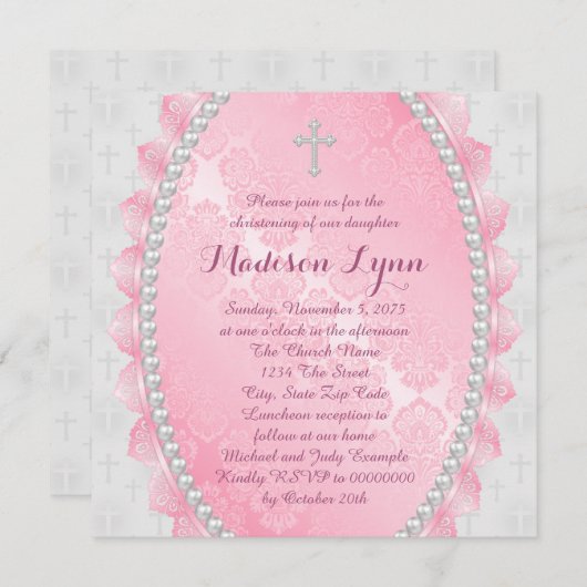 Rosa Damaske Rosa und Weiße Weihnachtszeit Einladung (Vorne/Hinten)