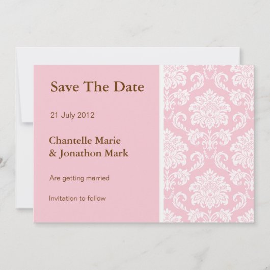 Rosa Damaske Save the Date (Vorderseite)