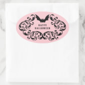 Rosa Damaskus Glam Bats und Spider Happy Halloween Ovaler Aufkleber (Tasche)
