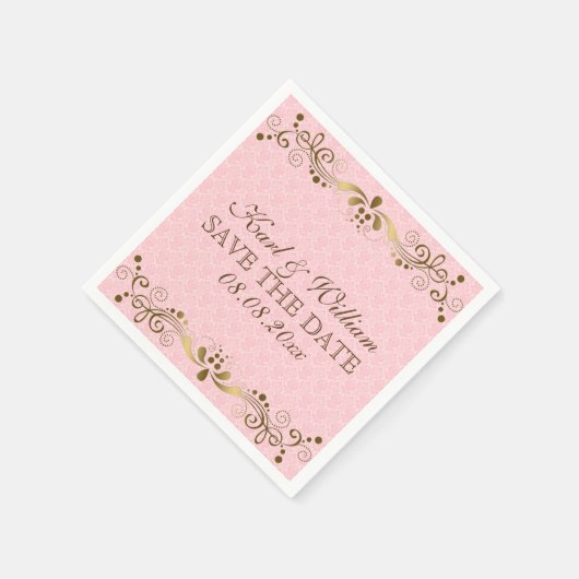 Rosa Damaskus und goldene Spitze Serviette (Ecke)