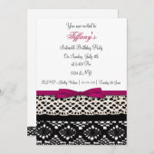 Rosa-Damast 16 . Geburtstag Party Einladung (Vorne/Hinten)