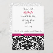 Rosa Damast 16 . Geburtstag Party Einladung (Vorne/Hinten)