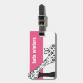 Rosa Damast-Absatz-Stilett-Schuh-Gepäckanhänger Gepäckanhänger (Vorderseite vertikal)